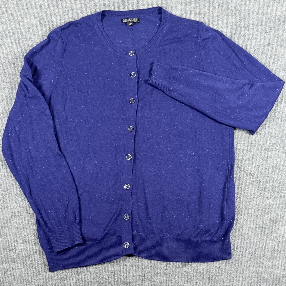 Original Classic Cardigan Sweater Large Metallic Button Up Knit Lightweight